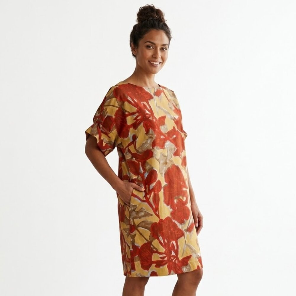 COS Abstract Floral Print Cotton Shift Dress Size US 8